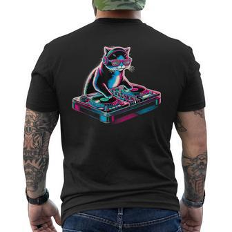 Retro Cat Dj Disco Party Music Cat Men's T-shirt Back Print - Thegiftio UK