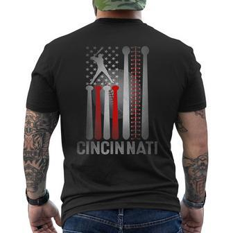Retro Cincinnati American Flag Distressed Baseball Fans Men's T-shirt Back Print - Seseable