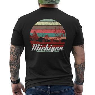 Retro Color Distressed Michigan Travel Camping Men's T-shirt Back Print - Monsterry AU