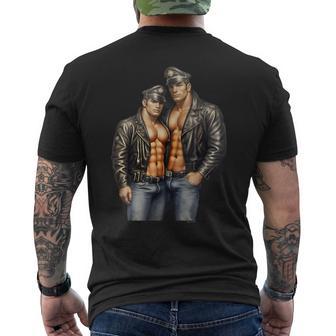 Retro Dom Gay Leather Biker Gay Pride Daddy Bear Mustache Men's T-shirt Back Print - Monsterry