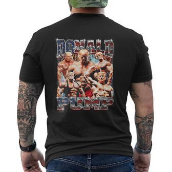 Retro Donald Pump Gym Collage Photo Meme Trump Men's T-shirt Back Print | Mazezy CA