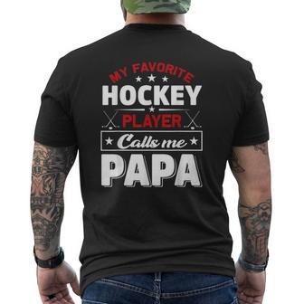Retro My Favorite Hockey Player Calls Me Papa Fathers Day Mens Back Print T-shirt - Thegiftio UK