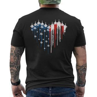 Retro Fighter Jet Airplane American Flag Heart 4Th Of July Men's T-shirt Back Print | Mazezy CA