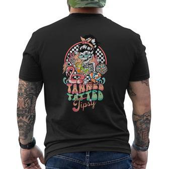 Retro Tanned Tatted And Tipsy Skeleton Summer Vacation Men's T-shirt Back Print - Monsterry