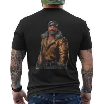 Retro Gay Leather Biker Gay Pride Daddy Man Bear Mustache Men's T-shirt Back Print - Monsterry