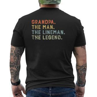 Retro Grandpa The Man Lineman Legend Father Day Lineman Mens Back Print T-shirt | Mazezy