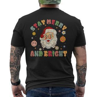 Retro Groovy Stay Merry & Bright Christmas Cute Santa Claus V10 Mens Back Print T-shirt - Thegiftio
