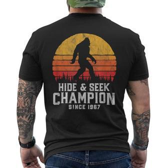 Retro Hide & Seek Champion Bigfoot Believe Vintage Graphic Men's T-shirt Back Print - Monsterry DE