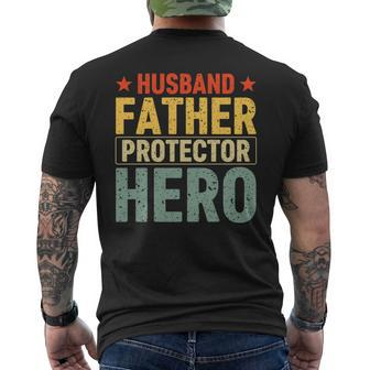 Retro Husband Father Hero Protector Daddy Father's Day Dad Men's T-shirt Back Print - Seseable