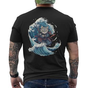 Retro Japanese Cat Samurai Tattoo Graphic Ninja Kawaii Men's T-shirt Back Print - Monsterry