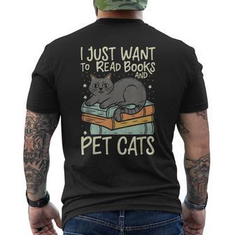 Retro I Just Want To Read Books And Pet Cats Cat Men's T-shirt Back Print | Mazezy DE