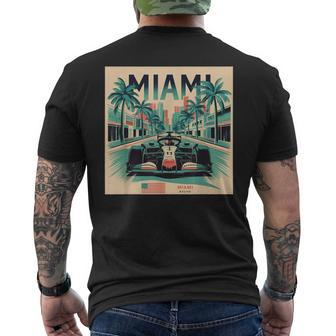 Retro Miami Racing Car Formula Racing Men's T-shirt Back Print | Mazezy