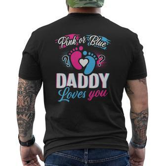 Retro Pink Or Blue Daddy Loves You Gender Reveal Mens Back Print T-shirt | Mazezy