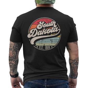 Retro South Dakota Home State Sd Cool 70S Style Sunset Men's T-shirt Back Print - Monsterry