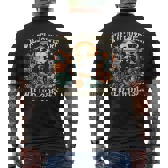 Retro Southern Sunset Cowgirl Wild Flowers Wild Horses Men's T-shirt Back Print | Mazezy
