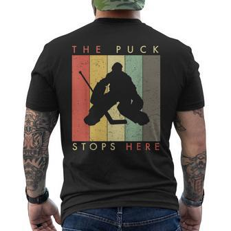 Retro Style Ice Hockey Goalie The Puck Stops Here Men's T-shirt Back Print - Monsterry AU