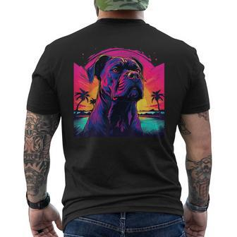 Retro Sunset Presa Canario Dog Black T-Shirt mit Rückendruck - Seseable