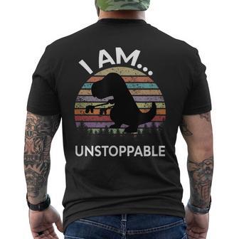 Retro T-Rex Dinosaur I'm An Unstoppable Men's T-shirt Back Print - Monsterry