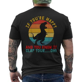 Retro T-Rex If You're Happy And You Know It Clap Your Oh Men's T-shirt Back Print - Seseable