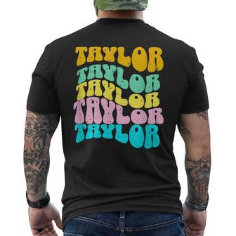 Retro Taylor First Name Girls Name Personalized Groovy Men's T-shirt Back Print - Thegiftio
