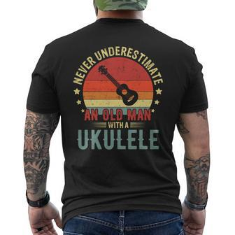 Retro Never Underestimate Old Man With A Ukulele Player Men Men's T-shirt Back Print | Mazezy
