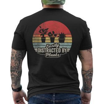 Retro Vintage Easily Distracted By Plants Gardening Men's T-shirt Back Print - Seseable