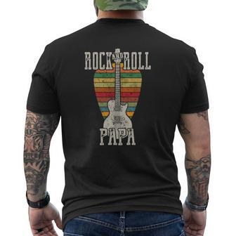 Retro Vintage Rock And Roll Papa Guitar Fathers Day Mens Back Print T-shirt | Mazezy