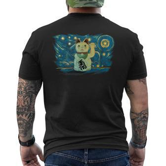 Retro Vintage Style Lucky Cat Men's T-shirt Back Print - Monsterry