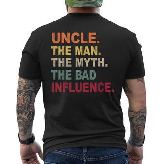 Retro Vintage Uncle The Man The Myth The Bad Influence Men Men's T-shirt Back Print - Monsterry