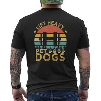 Retro Vintage Weightlifters Lift Heavy Pet Dogs Mens Back Print T-shirt | Mazezy