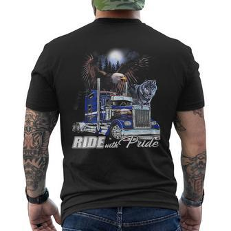 Ride With Pride Trucker Eagle Wolf Men's T-shirt Back Print - Thegiftio UK