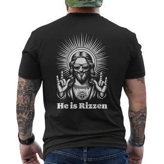 He Is Risen Jesus Rock On Rizzen Easter Men's T-shirt Back Print | Mazezy