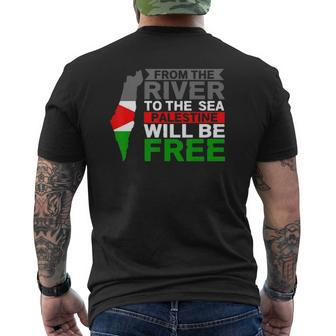 From The River To The Sea Palestine Will Be Free Palestine Flag Map Version Mens Back Print T-shirt - Seseable