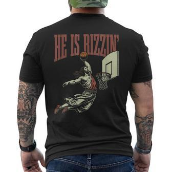 He Is Rizzin Jesus Playing Basketball Meme Easter Men's T-shirt Back Print | Mazezy