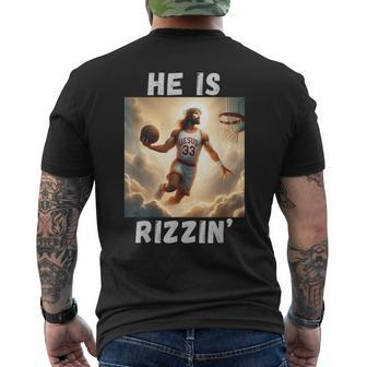He Is Rizzin Jesus Playing Basketball Jesus Rizzin Men's T-shirt Back Print - Monsterry