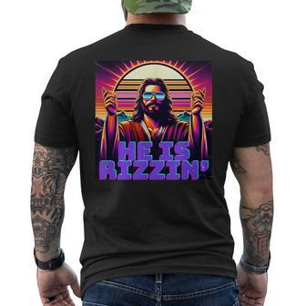 He Is Rizzin' Modern Faith-Inspired Graphic Men's T-shirt Back Print - Seseable