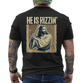 He Is Rizzin Jesus Playing Baseball Sports Rizz Men's T-shirt Back Print - Monsterry DE