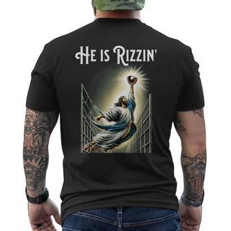 He Is Rizzin Jesus Playing Baseball Sports Rizz Men's T-shirt Back Print - Monsterry