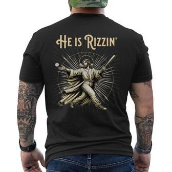 He Is Rizzin Jesus Playing Baseball Men's T-shirt Back Print - Seseable