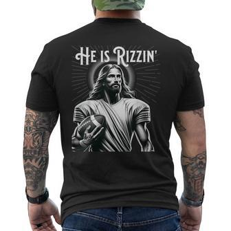 He Is Rizzin Jesus Playing Football Sports Rizz Men's T-shirt Back Print - Seseable