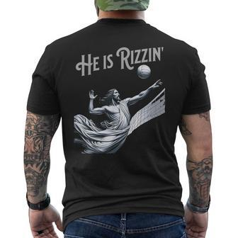 He Is Rizzin Jesus Playing Volleyball Sports Rizz Men's T-shirt Back Print | Mazezy UK