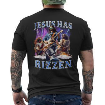 He Is Rizzin Jesus Rocks On Electric Guitar Jesus Has Rizzen Men's T-shirt Back Print - Seseable