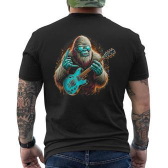 Rock On Bigfoot Playing A Electric Guitar Sasquatch Big Foot Men's T-shirt Back Print | Mazezy