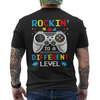 Rockin To Different Level Game Autism Awareness Gaming Gamer Men's T-shirt Back Print | Mazezy