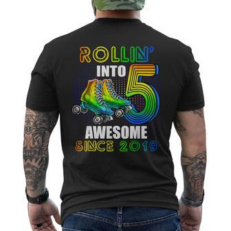 Roller Skating 5Th Birthday Boys Rollin Into 5 Awesome 2019 Men's T-shirt Back Print - Monsterry