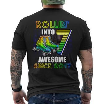 Roller Skating 7Th Birthday Boys Rollin Into 7 Awesome 2017 Men's T-shirt Back Print - Monsterry DE