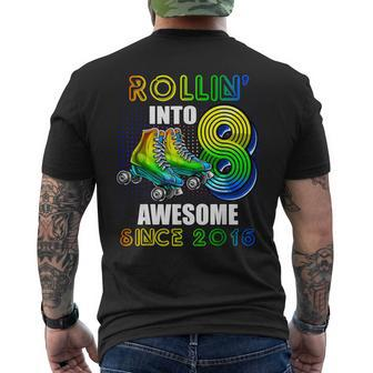 Roller Skating 8Th Birthday Boys Rollin Into 8 Awesome 2016 Men's T-shirt Back Print - Monsterry