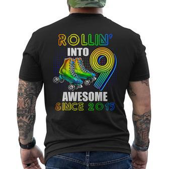 Roller Skating 9Th Birthday Boys Rollin Into 9 Awesome 2015 Men's T-shirt Back Print - Seseable