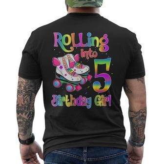Rollin' Into 5 Roller Skating Rink 5Th Birthday Girls Party Men's T-shirt Back Print - Seseable