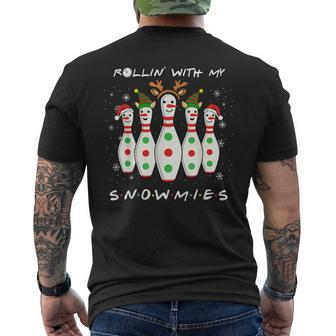Rollin' With My Snowmies Snowman Bowling Christmas Mens Back Print T-shirt | Seseable UK